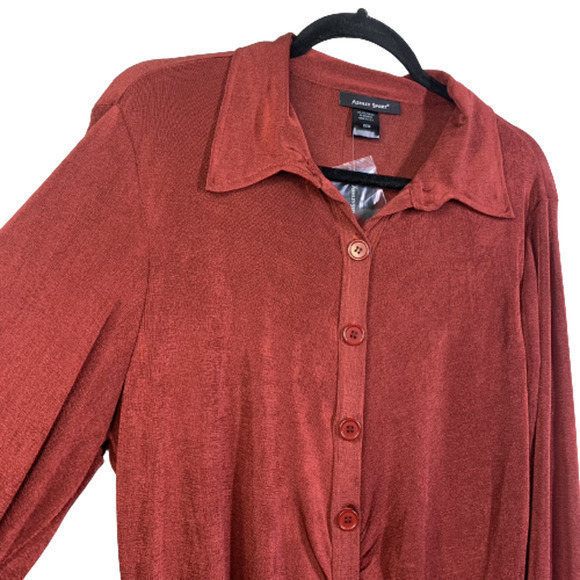 ASHLEY STEWART Red Rust‎ Ruched Velour Midi Shirt Dress - NWT - Picture 3 of 10